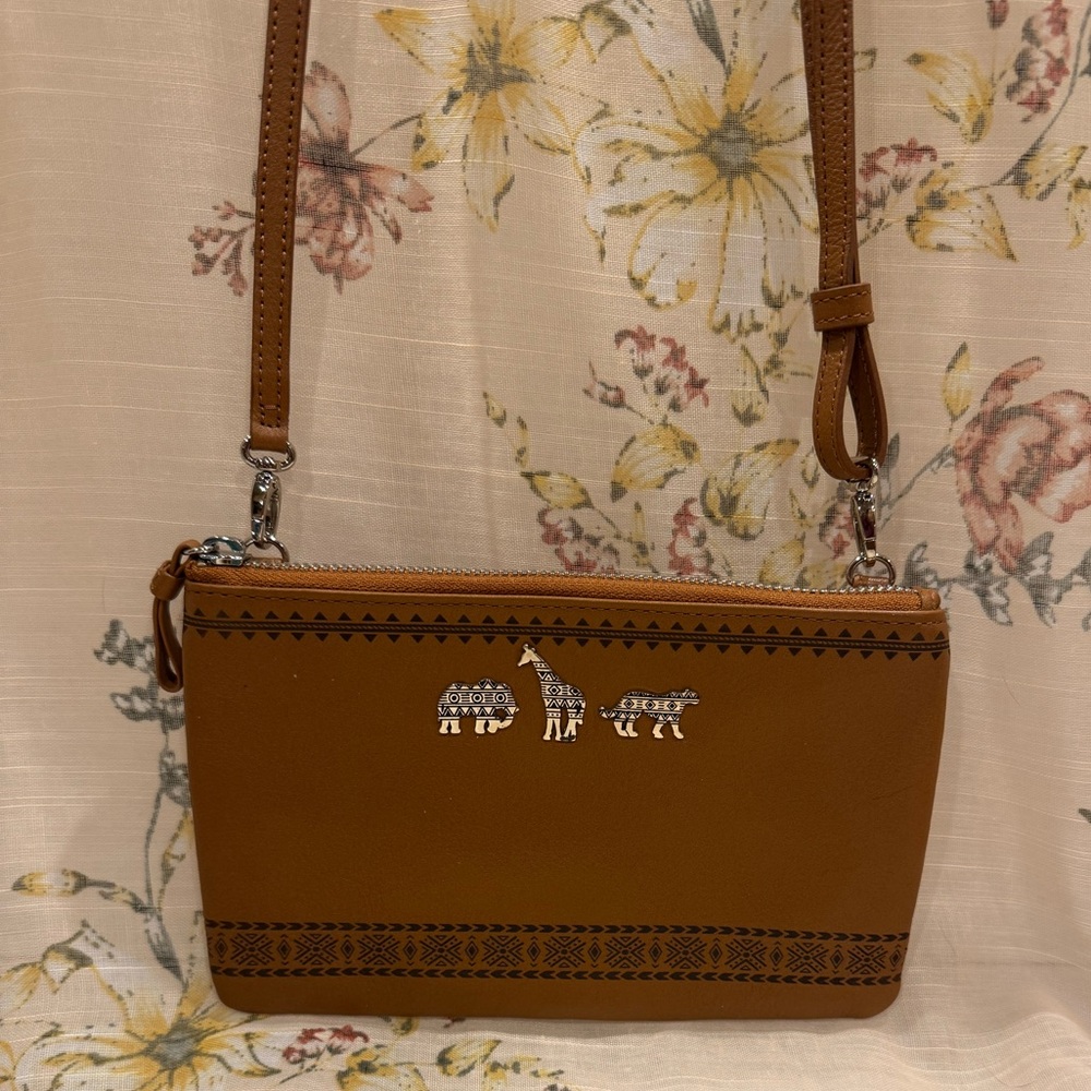 Brighton Africa Stories Safari Themed Small Crossbody Shoulder Purse Bag Brown